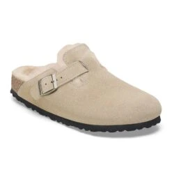Birkenstock Boston Shearling Taupe Suede Leather